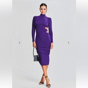 SER.O.YA Chroma Dress purple cut out soft knit bodycon sheath midi Retrofete New